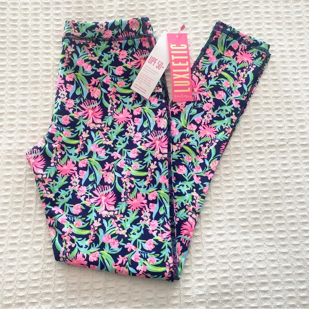Lilly Pulitzer mini weekender legging low tide navy garden variety size XL